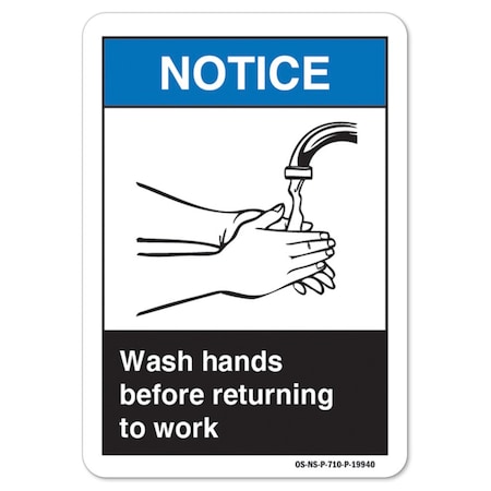 ANSI Notice Sign, Wash Hands Before Returning To Work, 24in X 18in Rigid Plastic